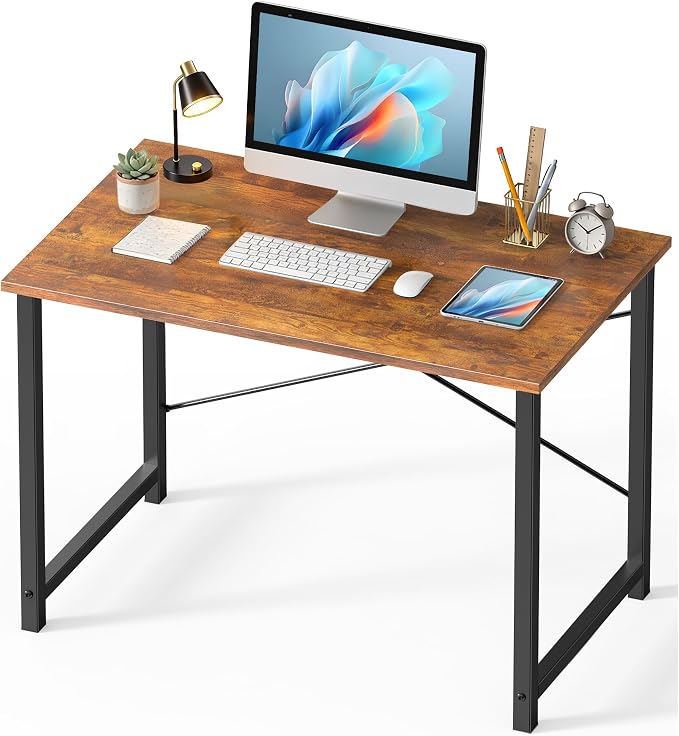 OLIXIS 40 Inch Office Desk, Computer Desk, Home Office | Writing Work Study Student, Bedroom Table Small Spaces, Metal Frame Sturdy Durable, Easy Assembly, Modern Rust