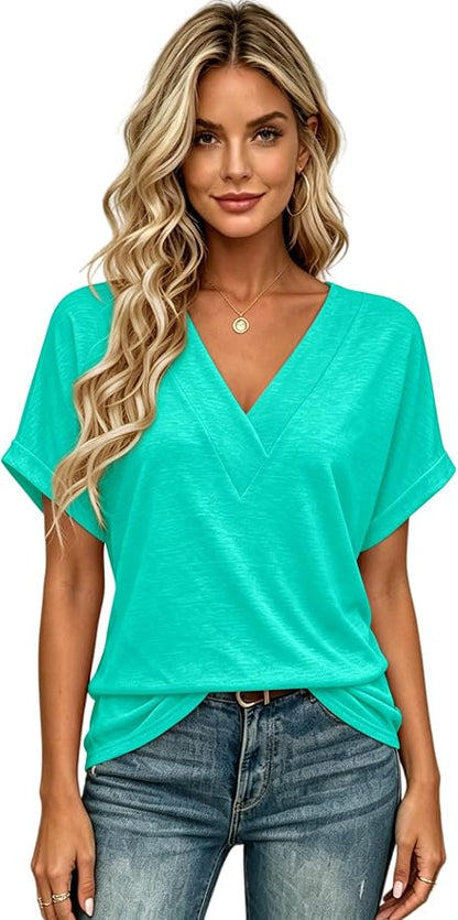 T Shirts Short Sleeve V Neck Tees Womens Tops Beach Vacation Fashion Clothes 2026 Casual Summer Spring Fall Outfits