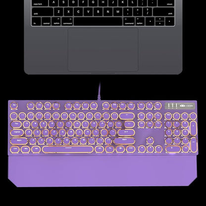 Camiysn Typewriter Style Mechanical Gaming Keyboard, Purple Retro Punk Gaming Keyboard with White Backlit, 104 Keys Blue Switch Wired Cute Keyboards, Round Keycaps for Windows/Mac/PC
