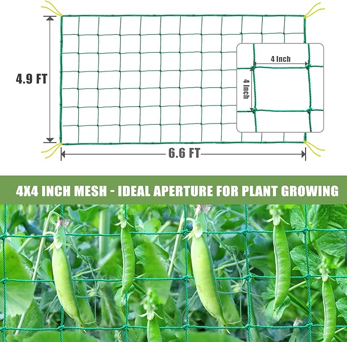Garden Trellis Netting - Heavy Duty Trellis Net for Climbing Plants, Plant Netting for Cucumber, Tomato, 27 Strands Nylon & 4x4 Inch Mesh, Grow Netting for Fruits, Vegetables, Grape, Bean(6.6x4.9 FT)