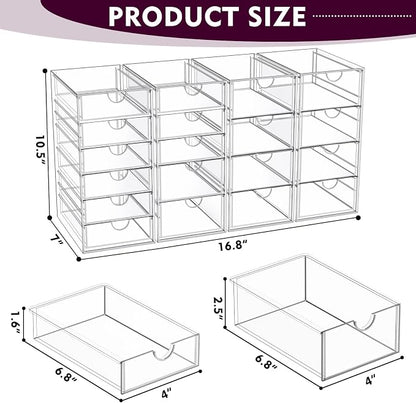 Acrylic Makeup Organizer with 19 Drawers,Storage Drawer Organizer | Bathroom Organizers and Storage for Palettes, Cosmetic, and Beauty Supplies, Desk Organization