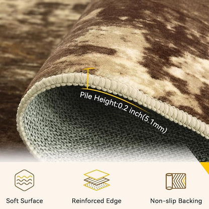RELEANY Washable Area Rugs 5'x7' Non-Slip Modern Abstract Soft for Living Room Entryway Bedroom Kitchen, Print Pattern, Brown Tan Beige Coffee
