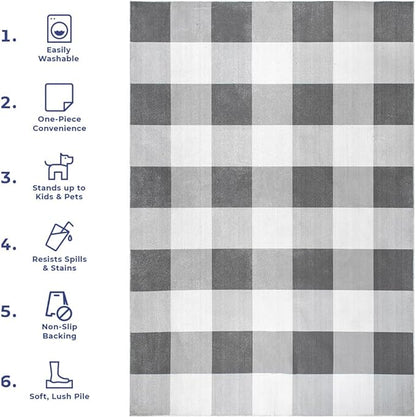 nuLOOM Lucy Machine Washable Farmhouse Buffalo Plaid Ultra Thin Accent Rug, 2' x 3', Grey