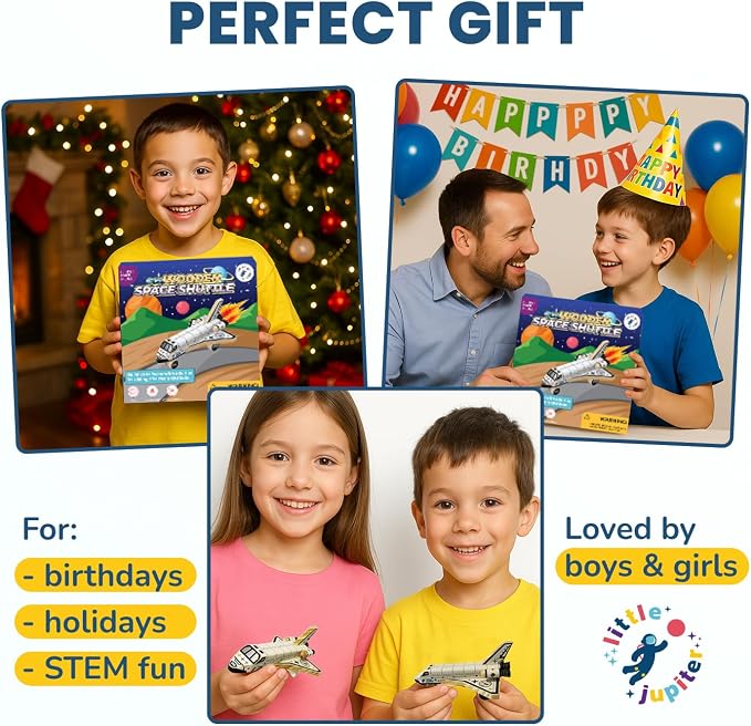 DIY Build Your Own Space Shuttle Toy Model - Wooden Kit w/Stickers - Kids Wood Building Kit for Boys & Girls - Toy Spaceship Stem Toys for Ages 4-10 - Wood Crafts for Kids - STEM Woodworking Kits