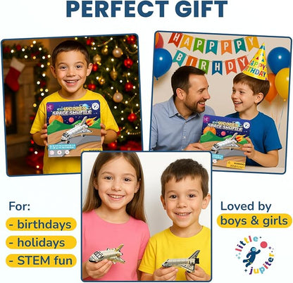 DIY Build Your Own Space Shuttle Toy Model - Wooden Kit w/Stickers - Kids Wood Building Kit for Boys & Girls - Toy Spaceship Stem Toys for Ages 4-10 - Wood Crafts for Kids - STEM Woodworking Kits