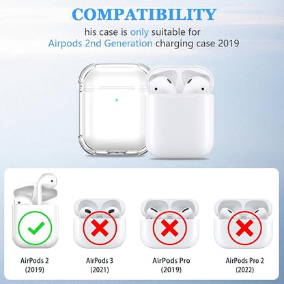 for Airpods 2nd Generation Case Cover, Clear Soft TPU Transparent Four Corner Military Grade Shockproof Protective Case with Cleaning Kit for Airpods 2 Gen Charging case 2019, Clear White