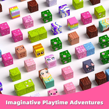 Magnetic Blocks, 48PCS Magnetic Building Cube Set for Kids Ages 3+, Constructions STEM Stacking Tiles Toy Building Birthday Gifts for Girls