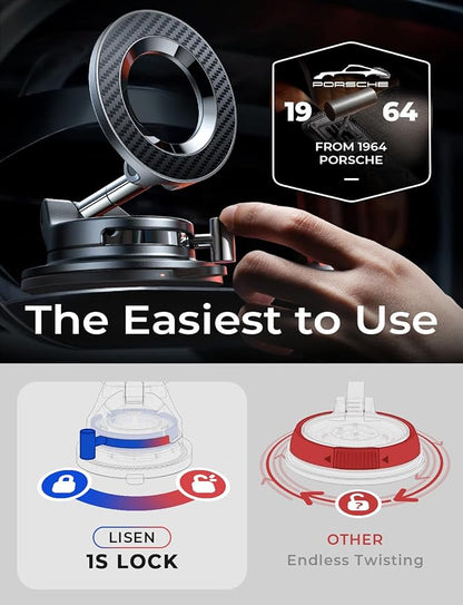 LISEN for Magsafe Car Mount, Magnetic Phone Holders for Your Car Vacuum, Phone Mount for Car Accessories for Women Men Jeep BMW, Suction Holder Kits, for iPhone 17 Pro Max 16 15 14 13 12,Carbon Fiber