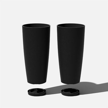 Veradek Vega Round Tall Planter Pots for Indoor/Outdoor Use | Made from Plastic - Stone Mix with Drainage Holes | Perfect for Small to Large Succulent Plants, Flowers, Modern Interior Plants