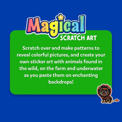 Skillmatics Scratch Art Book for Kids - Animals, Craft Kits & Supplies, 30+ Scratch Stickers, Travel Toys, DIY Kit, Gifts for Boys & Girls Ages 3, 4, 5, 6, 7, 8