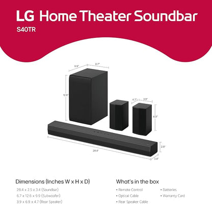 LG S40TR 4.1 ch. Home Theater Soundbar with Rear Surround Speakers and Wireless Subwoofer, Wow Interface, Dolby Audio, AI Sound Pro, Amazon Exclusive