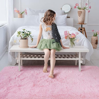 Softlife Ultra Soft Fluffy Area Rugs for Bedroom, Girls and Boys Room Kids Room Nursery Rug, 3 x 5 Feet Shaggy Fur Indoor Plush Modern Floor Carpet for Living Room Christmas Decor, Pink