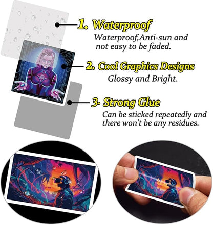 QTL Cyberpunk Stickers for Teens Adults, Vaporwave Party Supplies, Waterproof Vinyl Stickers for Laptop and Water Bottles, 75PCS