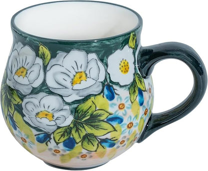 ALMA 12oz Handmade Floral Ceramic Coffee Mug | Microwave & Dishwasher Safe, Ideal for Morning Coffee Tea, Home Kitchen Dining Room Display, For Home Makers & Women