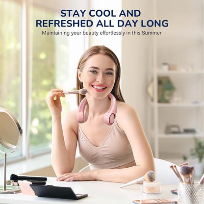 Morelax Neck Fan, USB Rechargeable Personal Fan, 3 Speeds Adjustable, Large air outlet Powerful Strong Wind, Adjustable, 360° Cooling, Super Quiet, No Blade Design, No Hair Twisting, Small (Pink)