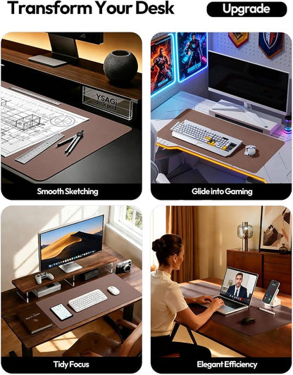 YSAGi Leather Desk Protector, Office Mat, Large Mouse Mat, Non-Slip PU Leather Blotter, Laptop Desk, Waterproof Writing Pad for Office and Home (Chocolate, 47.2" x 23.6")