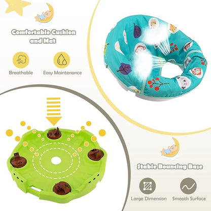 HONEY JOY Baby Bouncer Activity Center, 3-Stage Bouncing Activity Saucer & Playtime Mat & Activity Table, Toy-Bar, 3 Adjustable Heights, Foldable Activity Center for Infants & Toddlers(Green)