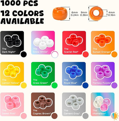 Dowsabel Orange Pony Beads Bulk 1000 Pcs 6x9mm, Large Hole Kandi Hair Beads for Braids Bracelets, DIY Friendship Bracelets Necklaces Jewelry Making Crafts and Gifts