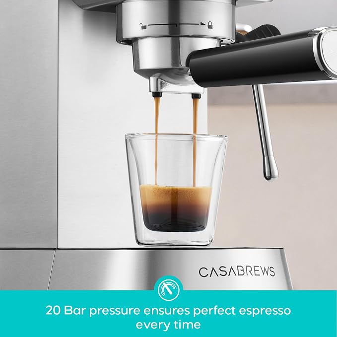 CASABREWS 5418 PRO Espresso Machine with Fast Heating System and Steam Wand | Brew Ready in 5 Seconds, Brews 2+ Milk Drinks in A Row, 20-Bar Pump, Built-in Pressure Gauge, Pro Steam Wand for Lattes