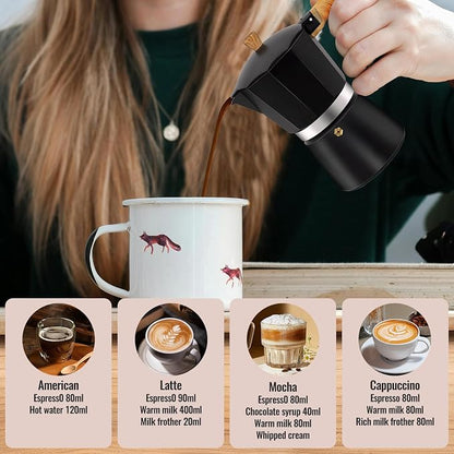 3 Cup Aluminum Moka Pot Classic Stovetop Espresso Coffee Maker 150ml 5oz Coffeemaker Percolator Mocha Pot Greca Coffee Maker Cafe Makers for Italian and Cuban Café Brewing Black