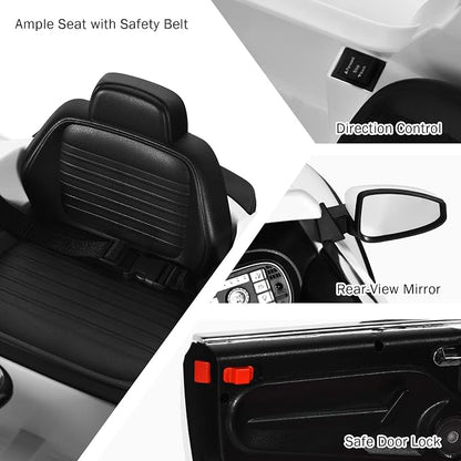 Costzon Ride on Car, 12V Licensed Volkswagen Beetle Battery Powered Vehicle w/Remote Control, Spring Suspension, Lights, USB, Horn, Music, 4 Wheeler for Boy Girl Gift, Electric Car for Kids, White
