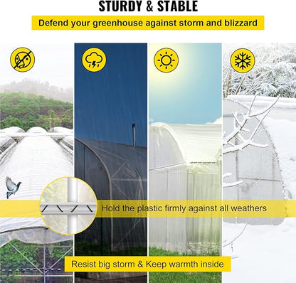 VEVOR Greenhouse Spring Wire and Lock Channel 40 Packs, 6.56 ft PE Coated Aluminum Alloy Bundle Kit, Plastic Poly Film or Shade Cloth Attachment w/Screws, Silver