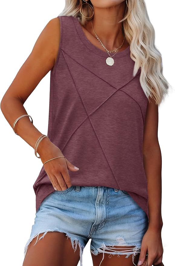 WIHOLL Women's Sleeveless Summer Crewneck Loose Fit Tank Tops