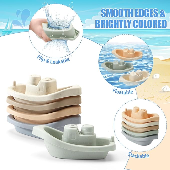Baby Bath Toys, 11PCS | Mold Free Bath Toys for Toddlers with Bath Boats | Educational Bath Spoons with Numbers| Easy-Grip, Floating and Drain Water | Count Skill & Color Recognition | Baby Pool Toys