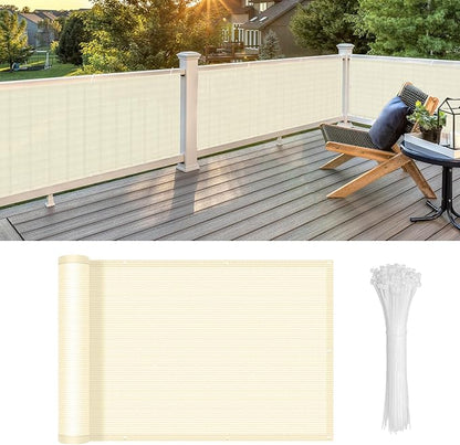 LOVE STORY Custom Size 3'x32' Butter Cream Balcony Privacy Screen,UV Block Privacy Fence Screen,90% Shield for Outdoor Pool Garden Apartment Railing