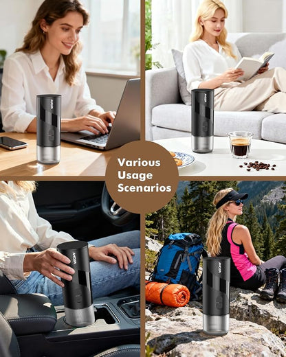 All in 1 Portable Electric Espresso Machine & Coffee Grinder & Milk Frother | Mini Compact Travel Coffee Maker Set for Ground Coffee & NS Capsules，Ideal for Camping, Car, RV, Hiking, Office, Home, Gift