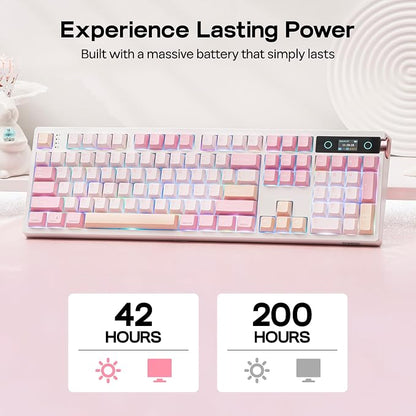 EPOMAKER TH108 PRO Full Size Mechanical Keyboard with Screen & Knob, Wireless Gaming Keyboard with 10000mAh, Creamy Gasket, Hot Swap, Custom Driver, RGB Backlight, NKRO (Pink, Sea Salt Silent)