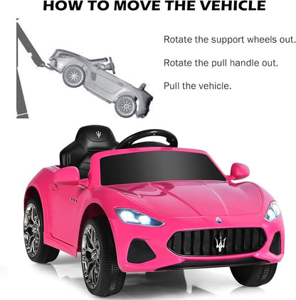 Costzon Ride on Car, Pink Licensed Maserati Gbili 12V Battery Powered Electric Car with Parent Remote Control & Manual Modes, Horn, Lights, MP3, Kids Car Toy Maserati Car for Boys Girls Toddlers Gift