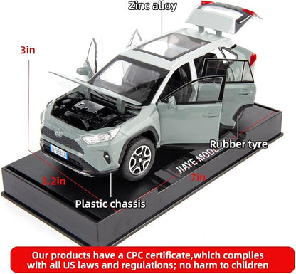 WAKAKAC Model Car 1/32 RAV4 Alloy Diecast Collectible Toy Car with Light and Sound Toy Vehicle Door Can Be Opened for Boys Kids Toddler Gift (Gray)