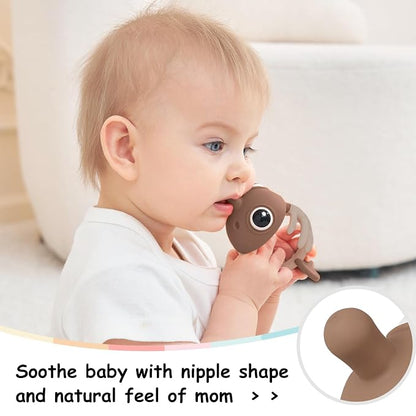 Baby Teething Toys 3-6 Months with Pacifier Clip, Mombella Clownfish Teether for Babies 6-12 Months, Food Grade Silicone Infant Teething Relief Toy, Baby Shower Gifts for Newborn Boys Girls, Tanned
