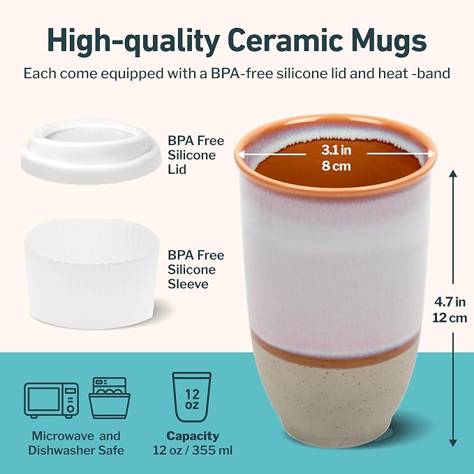 NOVA CERAMICS Travel Mug – Portable Coffee Tumbler – Unique to Go Mug – Microwave & Dishwasher Safe Purple Coffee Tumbler - Gifts for Women Men Him Her – 12oz – Horizon