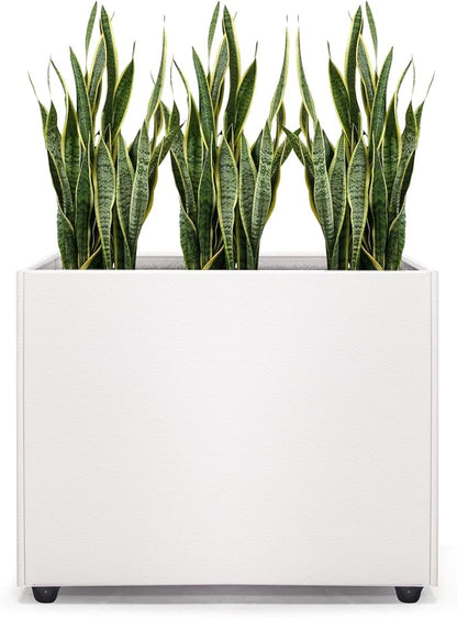 Planter Box Rectangular Block - 16×12×12IN Galvanized Steel Metal Long Box Planter Easy Installation Modern Outdoor Tall Planters All-Weather Use with Drainage Holes for Patio/Porch(White)