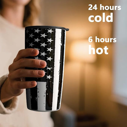TILUCK 20 oz Insulated Coffee Tumbler with BPA-Free Lid | Travel Coffee Mug, Dishwasher Safe, Cup Holder Friendly, Double-Wall Vacuum Insulation for Hot & Cold Drinks, BlackFlag