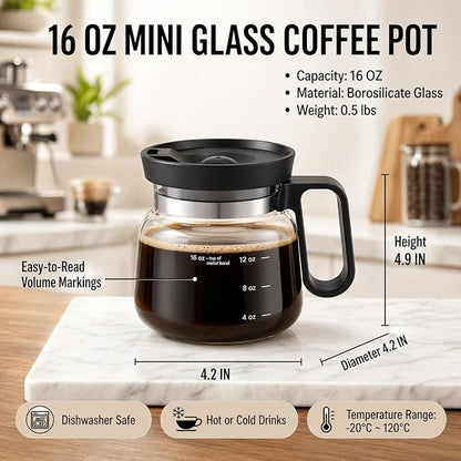 Coffee Pot Mug with Lid, 16oz Glass Mini Coffee Pot Cup, Heat-Resistant Clear Travel Mug, Spill-Resistant Novelty Coffee cup for Office Desk & Coffee Lovers gift