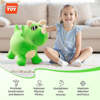 Bouncy Dinosaur Hopper Toys, Inflatable Bouncing Animal Hopping Horse, Outdoor Indoor Ride on Bouncer, Boys Girls Birthday Gift for 18 Month 2 3 4 5 6 Year Old Kid- Plush Dinosaur Toy