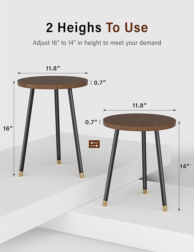 Plant Stand Indoor 2 Pack: Adjustable Wood 16 Inch Plant Stand - Mid Century Modern Decor Corner Plant Stands for Indoor Plants - Small Round Plant Table Holder for Balcony Living Room Office