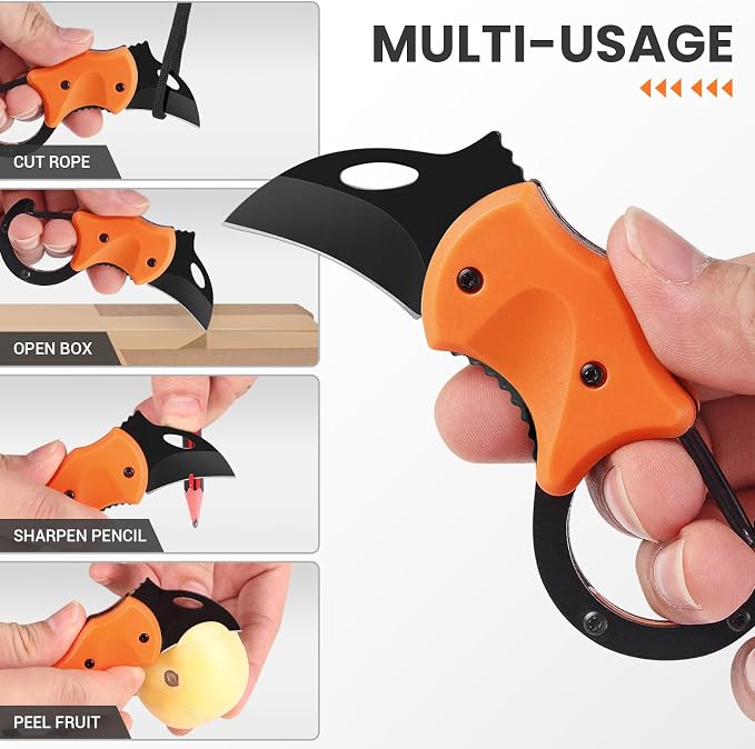 FUNBRO Small Pocket Knife for Men, Mini Edc Knives | Cool Folding Knife Box Cutter with 1.34inch Sharp Blade, Great Gift for Men (orange)