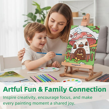 Falling in Art 52Pcs Acrylic Paint Set with Table Easel, Art Painting Kit with Acrylic Paints, Canvas Panels, Paintbrushes, Canvas Supplies Kit for Kids, Adults, Beginners, and Artists, Green