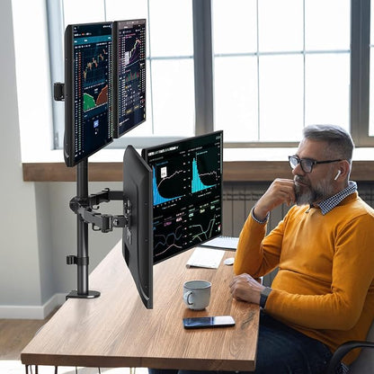 MOUNTUP Quad Monitor Stand, 4 Monitors Desk Mount for 17 to 32 inch Computer Screens, Fully Adjustable Stacked Mount with Tilt Swivel, 4 Heavy Duty Monitor Mount, Holds up to 17.6lbs per Arm