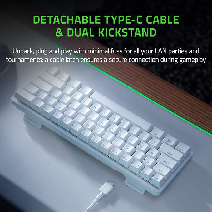 Razer Huntsman Mini 60% Gaming Keyboard, Linear Optical Switches, White | Aluminum Top Frame, Chroma RGB Lighting, PBT Keycaps, Onboard Memory, Snap Tap