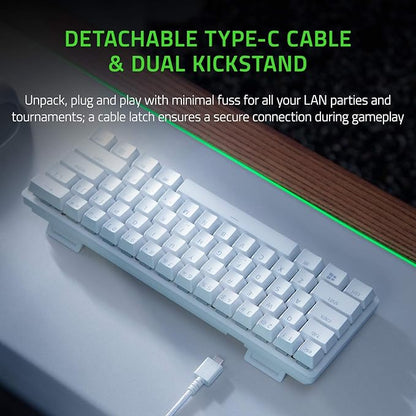 Razer Huntsman Mini 60% Gaming Keyboard, Linear Optical Switches, White | Aluminum Top Frame, Chroma RGB Lighting, PBT Keycaps, Onboard Memory, Snap Tap