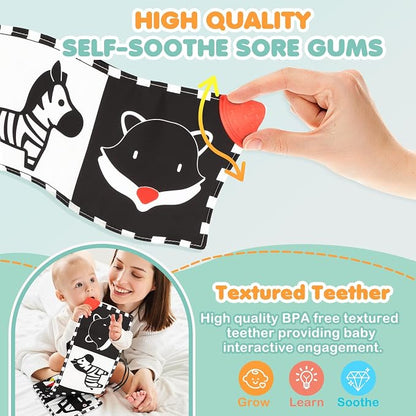 BBWOO High Contrast Baby Toys for Newborn, Tummy Time Mirror, Black and White Baby Toy for 0-6 Months, Soft Montessori Visual Stimulation Infant Book, Boy Girl Shower Gift