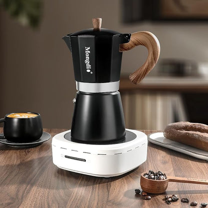 Mongdio Stovetop Espresso Maker Moka Pot, Cuban Coffee Maker Stove top coffee maker Moka Italian Espresso Greca Coffee Maker Brewer Percolator, 9 Espresso Cups, 15 oz - Black