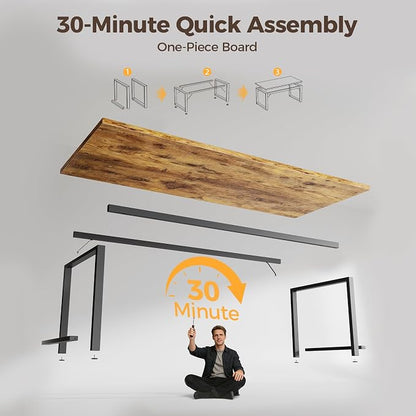 Mericonia 40 Inch Computer Desk, 1.2" Thick Small Office Table, Brown | Modern Simple Style, Heavy Duty Industrial Frame, Small Study & Writing Table for Home Bedroom Work