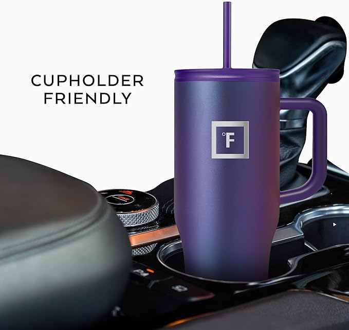 IRON °FLASK 32 oz Co-Pilot Insulated Travel Mug | Insulated Travel Mug with Straw & Flip Cap Lids - Cup Holder Fit, Leakproof, BPA Free (Aurora)