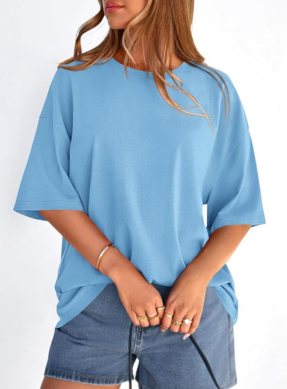 PRETTYGARDEN Womens 2026 Spring Going Out Tops Casual Short Sleeve Crewneck Loose Fit Basic Oversized T Shirts Summer Outfits